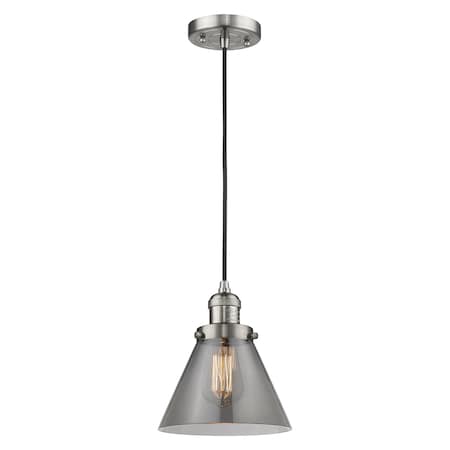 Large Cone Vintage Dimmable Led 8 Brushed Satin Nickel Mini Pendant With Smoked Glass